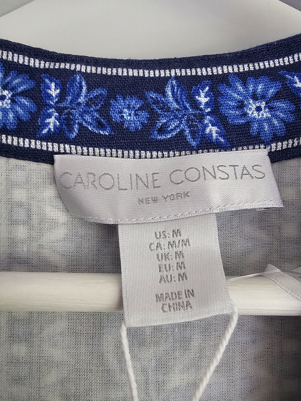 Caroline Constas Blue & White Floral Tapestry Lenzing Trim Linen Dress NWT $360 - Picture 2 of 8
